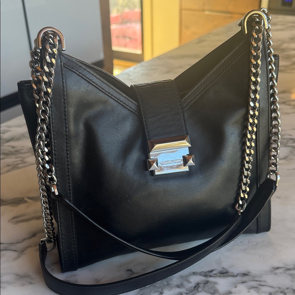 Michael Kors Whitney Leather Shoulder Bag with Convertible Silver Chain - Picture 2 of 16